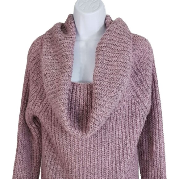 2/$15 Entro Chunky Sweater Pink Small Shaker Knit Slouchy Long Sleeve Cowl Neck - Picture 4 of 7